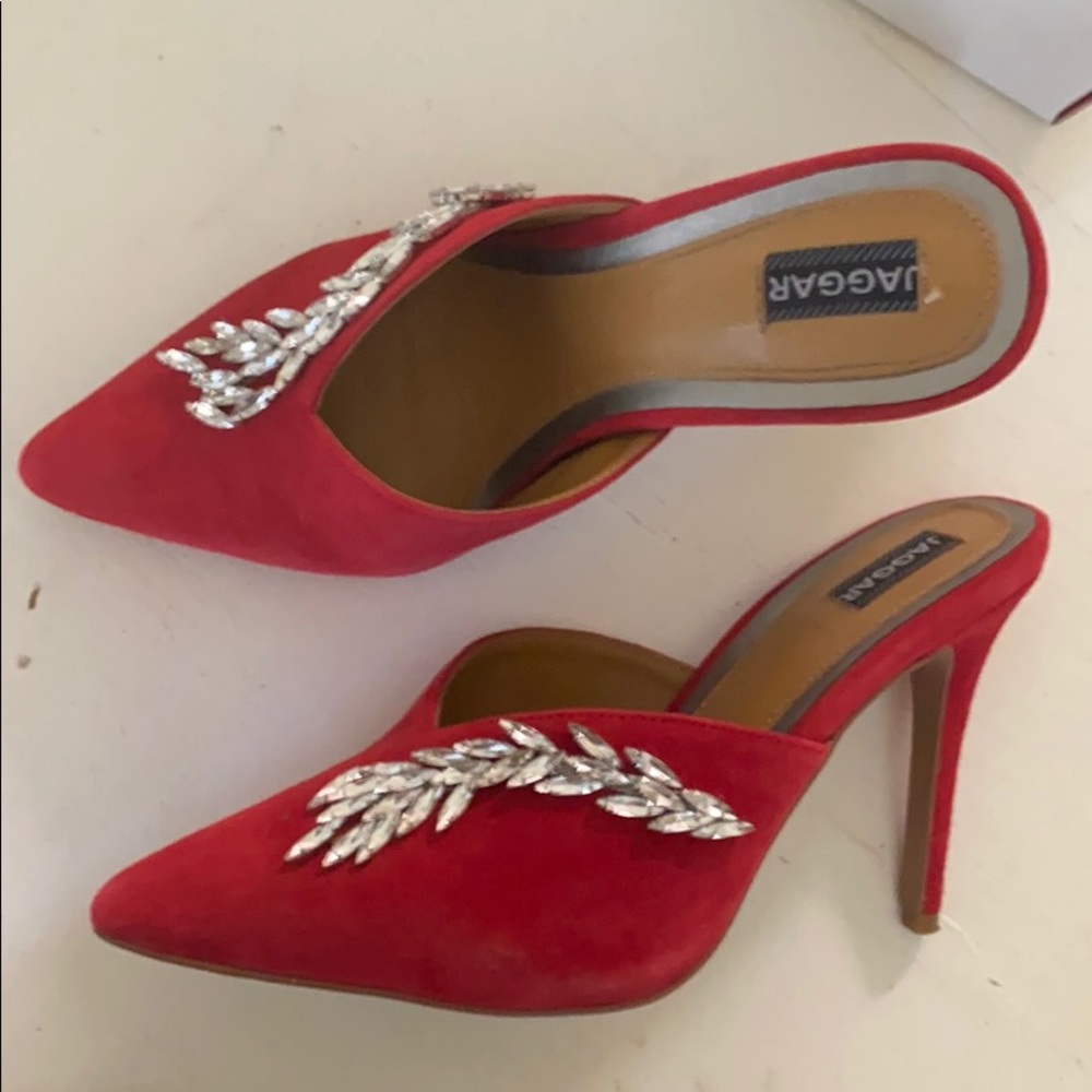 Jagger red suede shoes with jewel embellishment